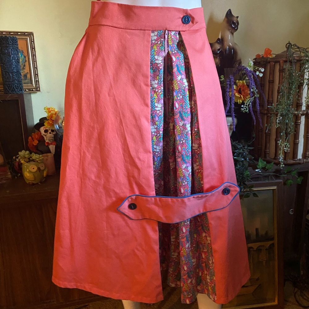 Kitschy vintage handmade pink and floral full skirt mod retro 50’s rockabilly